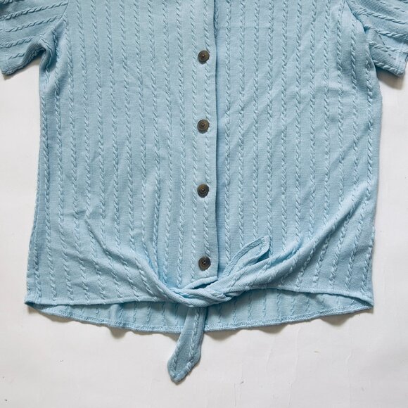 Weatherproof Vintage Short Sleeve V-neck Button Up Tie Front ShIrt Size S Blue - Picture 5 of 9